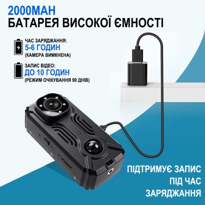 Wifi міні камера відеоспостереження MD37 з датчиком руху та нічною зйомкою, боді камера з додатком iOS /Android, 2К
