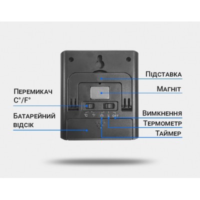 Кухонний цифровий термометр + таймер UChef TP-710s, з 2-ма виносними щупами, сигналізатором, магнітом і програмами смаження м'яса