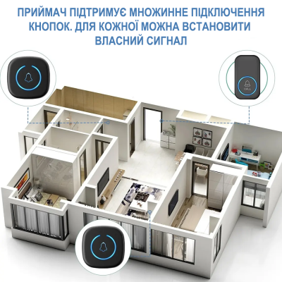 Бездротовий дверний дзвінок Digital Lion WDB-11, до 300 метрів, чорний