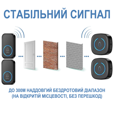 Бездротовий дверний дзвінок Digital Lion WDB-11, до 300 метрів, чорний