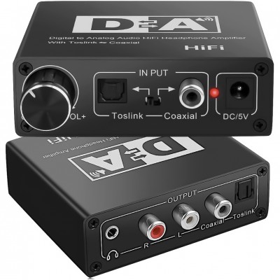 Конвертер звукового сигналу Addap DAC-02, ЦАП-перетворювач аудіо з Toslink (SPDIF) та коаксіального на RCA + mini Jack + SPDIF + коаксіал