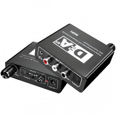 Конвертер звукового сигналу Addap DAC-02, ЦАП-перетворювач аудіо з Toslink (SPDIF) та коаксіального на RCA + mini Jack + SPDIF + коаксіал