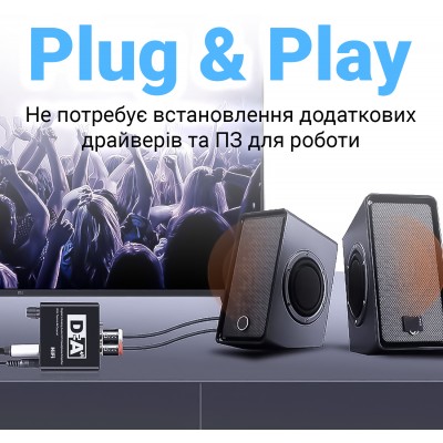 Конвертер звукового сигналу Addap DAC-02, ЦАП-перетворювач аудіо з Toslink (SPDIF) та коаксіального на RCA + mini Jack + SPDIF + коаксіал