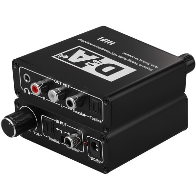 Конвертер звукового сигналу Addap DAC-02, ЦАП-перетворювач аудіо з Toslink (SPDIF) та коаксіального на RCA + mini Jack + SPDIF + коаксіал