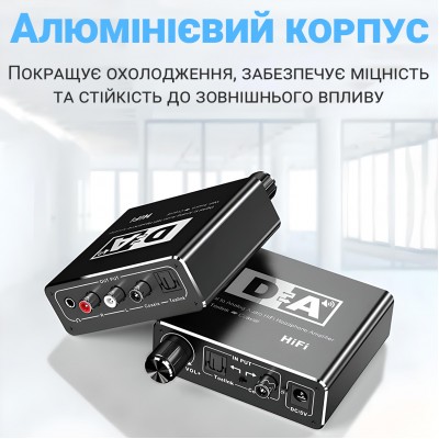 Конвертер звукового сигналу Addap DAC-02, ЦАП-перетворювач аудіо з Toslink (SPDIF) та коаксіального на RCA + mini Jack + SPDIF + коаксіал
