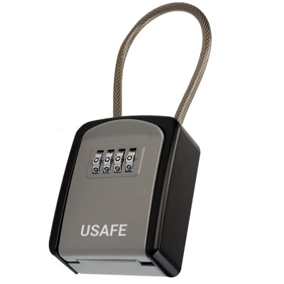Підвісний зовнішній міні сейф uSafe KS-07 для ключів, з кодовим замком та гнучким тросом, Сірий