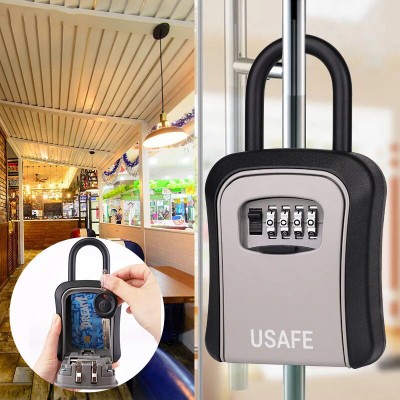 Підвісний металевий міні сейф для ключів uSafe KS-05, з гачком і паролем, Сірий