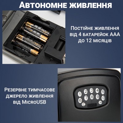Електронний міні сейф для ключів uSafe KS-10 з кодовим замком та керуванням зі смартфона через Bluetooth, Чорний