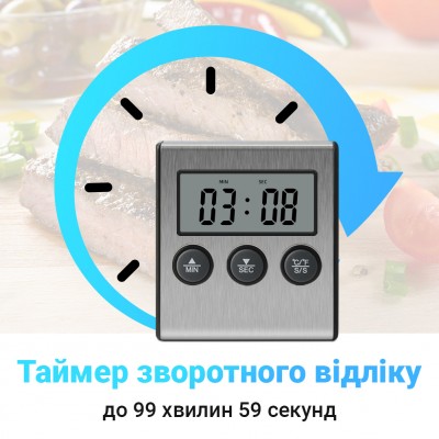 Кухонний термометр з виносним щупом + таймер UChef TP-700, для м'яса, з магнітом і сигналізатором