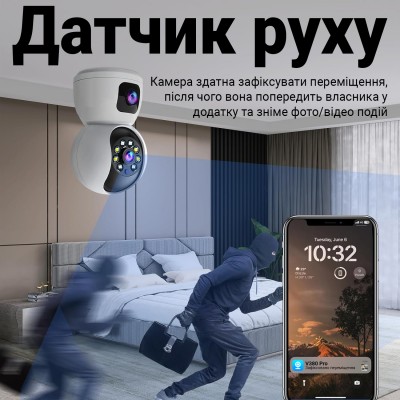 Поворотна WiFi камера відеоспостереження, відеоняня uSafe IC-01DL-PTZ, з датчиком руху та нічною підсвіткою, 4 МП