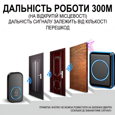 Бездротовий дверний дзвінок Digital Lion WDB-12, 60 мелодій, до 300м, чорний