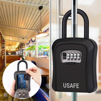 Підвісний металевий міні сейф для ключів uSafe KS-05, з гачком і паролем, Чорний