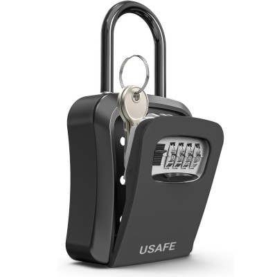 Підвісний металевий міні сейф для ключів uSafe KS-05, з гачком і паролем, Чорний