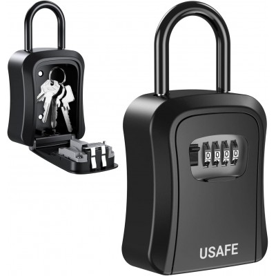 Підвісний металевий міні сейф для ключів uSafe KS-05, з гачком і паролем, Чорний