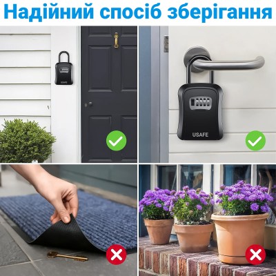 Підвісний металевий міні сейф для ключів uSafe KS-05, з гачком і паролем, Чорний