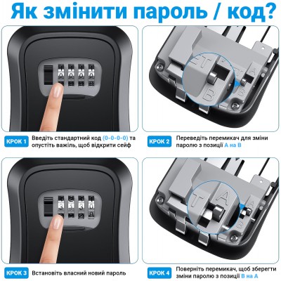 Підвісний металевий міні сейф для ключів uSafe KS-05, з гачком і паролем, Чорний