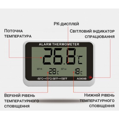 Цифровий термометр для холодильника / морозильника UChef A0909B, з сигналізатором температури