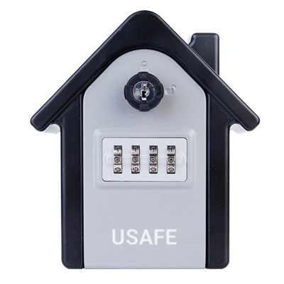 Антивандальний зовнішній міні сейф для ключів uSafe KS-06, в формі будинку, з кодовим замком і ключем, настінний, Сірий