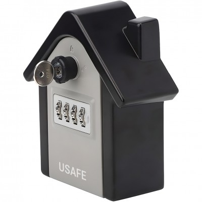 Антивандальний зовнішній міні сейф для ключів uSafe KS-06, в формі будинку, з кодовим замком і ключем, настінний, Сірий