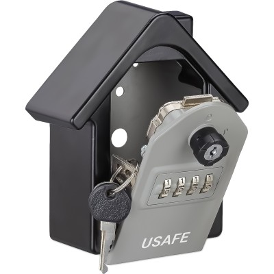 Антивандальний зовнішній міні сейф для ключів uSafe KS-06, в формі будинку, з кодовим замком і ключем, настінний, Сірий