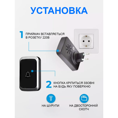 Дверний дзвінок бездротовий Digital Lion WDB-01, до 300 метрів, чорний