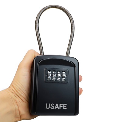 Підвісний зовнішній міні сейф uSafe KS-07 для ключів, з кодовим замком та гнучким тросом, Чорний