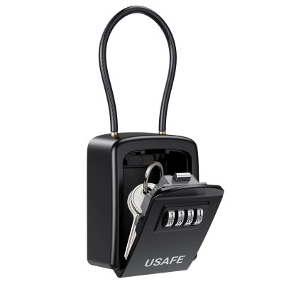 Підвісний зовнішній міні сейф uSafe KS-07 для ключів, з кодовим замком та гнучким тросом, Чорний