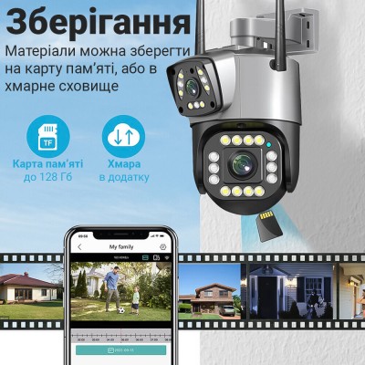 Подвійна поворотна вулична WiFi камера відеоспостереження uSafe OC-04DL-PTZ, з 2 об'єктивами, 4 МП, 1080P