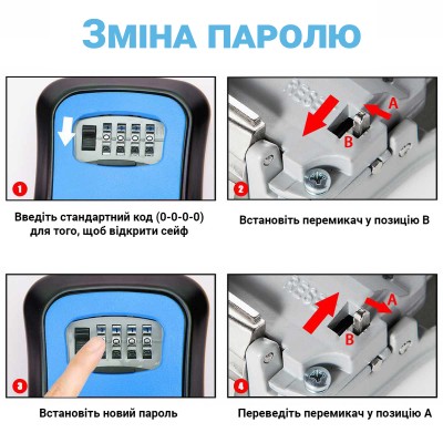 Антивандальний зовнішній міні сейф для ключів uSafe KS-03, з кодовим замком, настінний, Синій