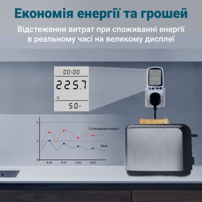 Розетка з лічильником електроенергії, енергометр, ватметр побутовий Gerui BE009