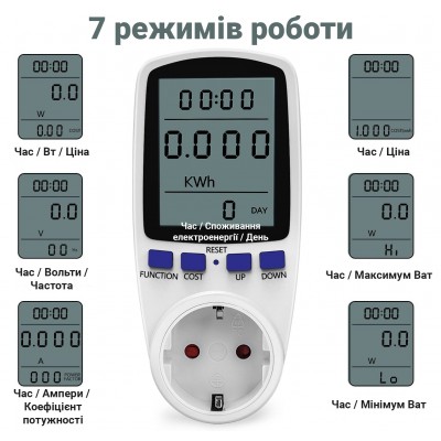 Розетка з лічильником електроенергії, енергометр, ватметр побутовий Gerui BE009