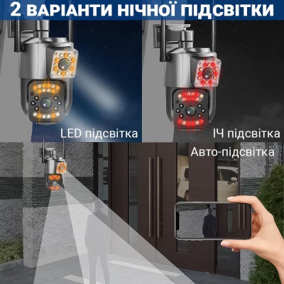 Подвійна поворотна вулична WiFi камера відеоспостереження uSafe OC-05DL-PTZ, з 2 об'єктивами, 4 МП, 1080P