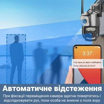 Подвійна поворотна вулична WiFi камера відеоспостереження uSafe OC-05DL-PTZ, з 2 об'єктивами, 4 МП, 1080P