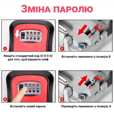 Антивандальний зовнішній міні сейф для ключів uSafe KS-03, з кодовим замком, настінний, Червоний