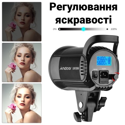 Постійне студійне LED відеосвітло Andoer LM100W | Потужна заповнююча лампа для студії
