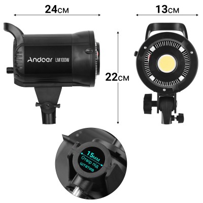 Постійне студійне LED відеосвітло Andoer LM100W | Потужна заповнююча лампа для студії