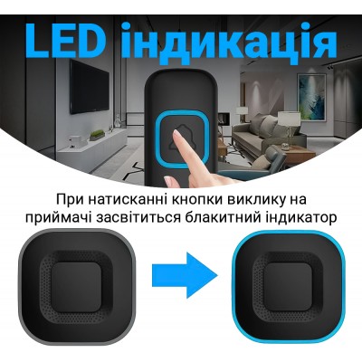 Бездротовий дверний дзвінок Digital Lion WDB-10, до 300 метрів, вологозахищений, Чорний