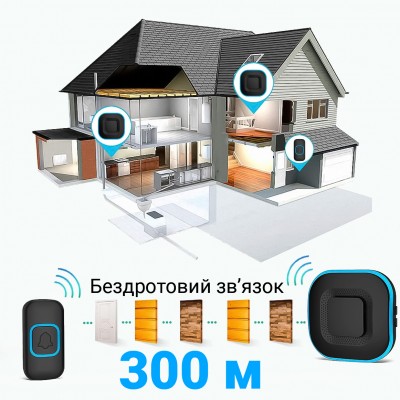 Бездротовий дверний дзвінок Digital Lion WDB-10, до 300 метрів, вологозахищений, Чорний