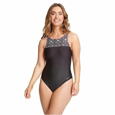 Купальник для бассейна Zoggs Ceramics Hi Front X-Back черно-белый женский 44 3268