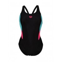 Купальник закритий для жінок Arena SWIMSUIT V BACK PANEL чорний, рожевий, бірюзовий Жін 42 2918