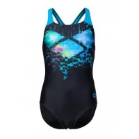 Купальник закрытый для девочек Arena MULTI PIXELS SWIMSUIT SWIM PRO черный, синий, голубой Дет 128с, 128см 2927
