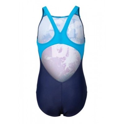 Купальник закрытый для девочек Arena WAVES BREAKING SWIMSUIT V BACK голубой, фиолетовый Дет 164см 2929