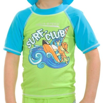 Топ солнцезащитный для парней Aqua Speed ​​SURF-CLUB T-SHIRT 2020 зеленый, голубой дит 104см 1821