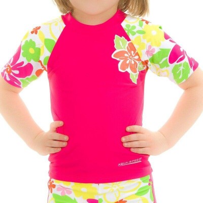 Топ солнцезащитный для девушек Aqua SpeedT-SHIRT FLOWER 2122 розовый, мультиколор дит 116см 2394